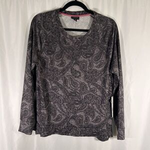 New Tahari Pajama Top Women's Medium Grey Paisley Print Long Sleeve Round Neck